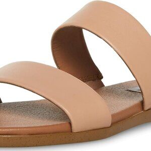Women's Leather Flat Sandals 8 Slip On Cushioned Platform Nude Summer